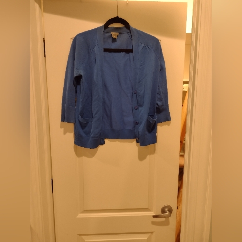Ann Taylor blue cardigan w/ buttons and pockets size medium NWOT
